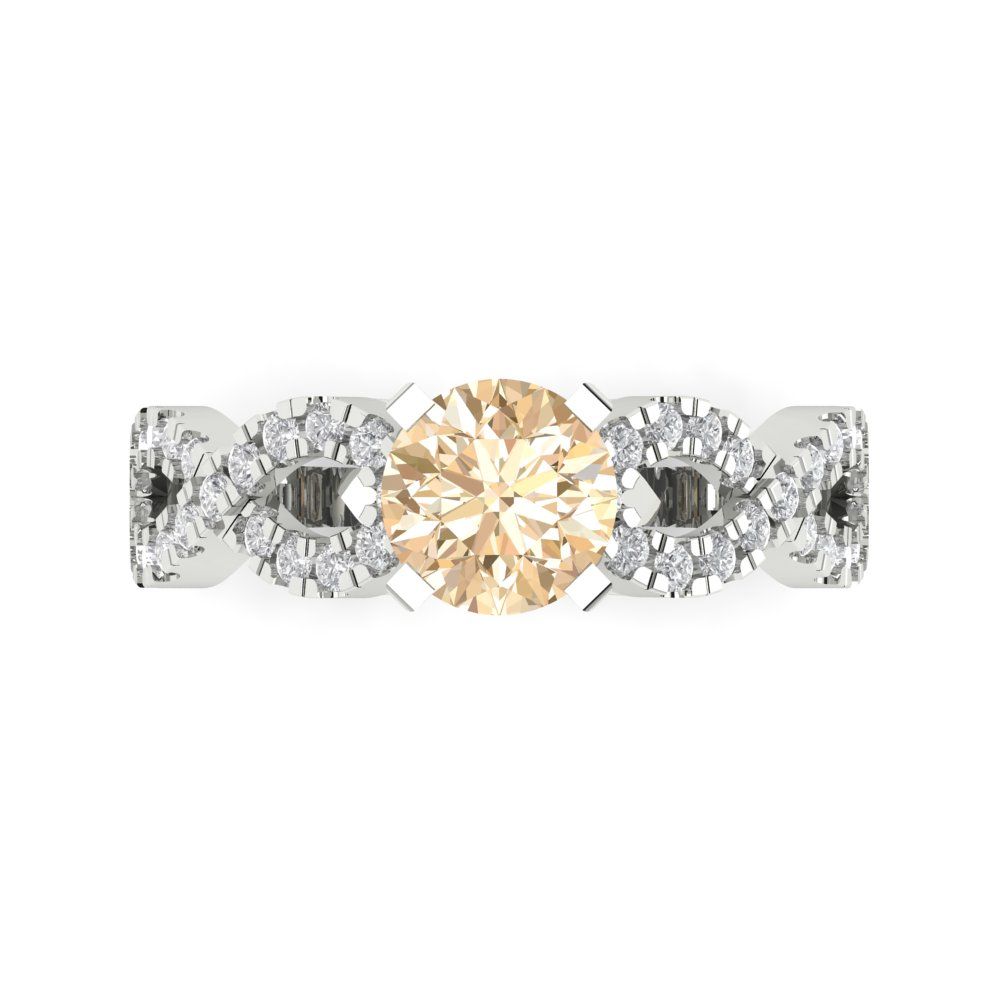 1.42 cttw Natural Morganite Solitaire with Zirconia Simulated Diamond Accents Engagement Ring - Solid White Gold (VVS1, Round Cut,6.5mm)