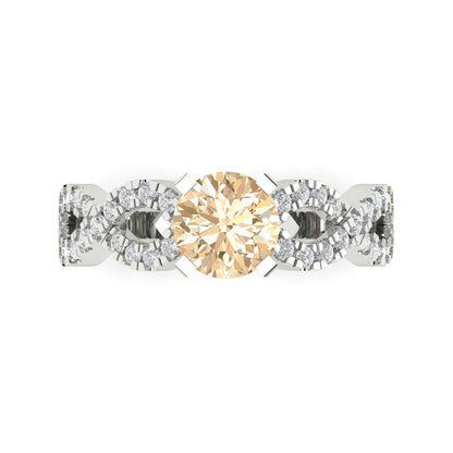 1.42 cttw Natural Morganite Solitaire with Zirconia Simulated Diamond Accents Engagement Ring - Solid White Gold (VVS1, Round Cut,6.5mm)