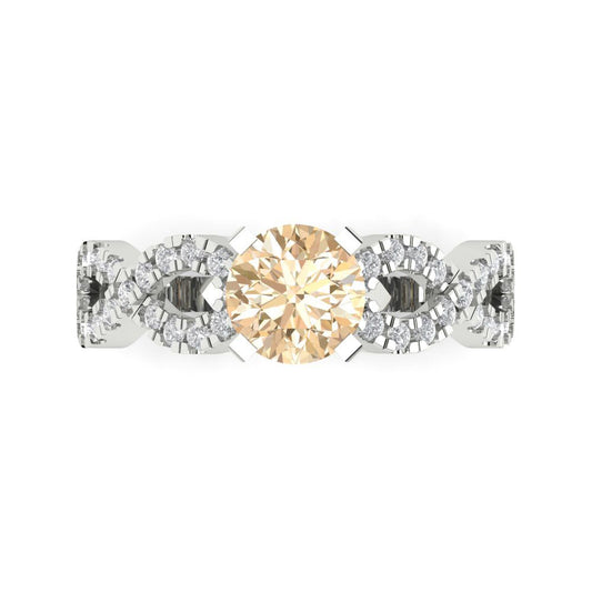 1.42 cttw Natural Morganite Solitaire with Zirconia Simulated Diamond Accents Engagement Ring - Solid White Gold (VVS1, Round Cut,6.5mm)