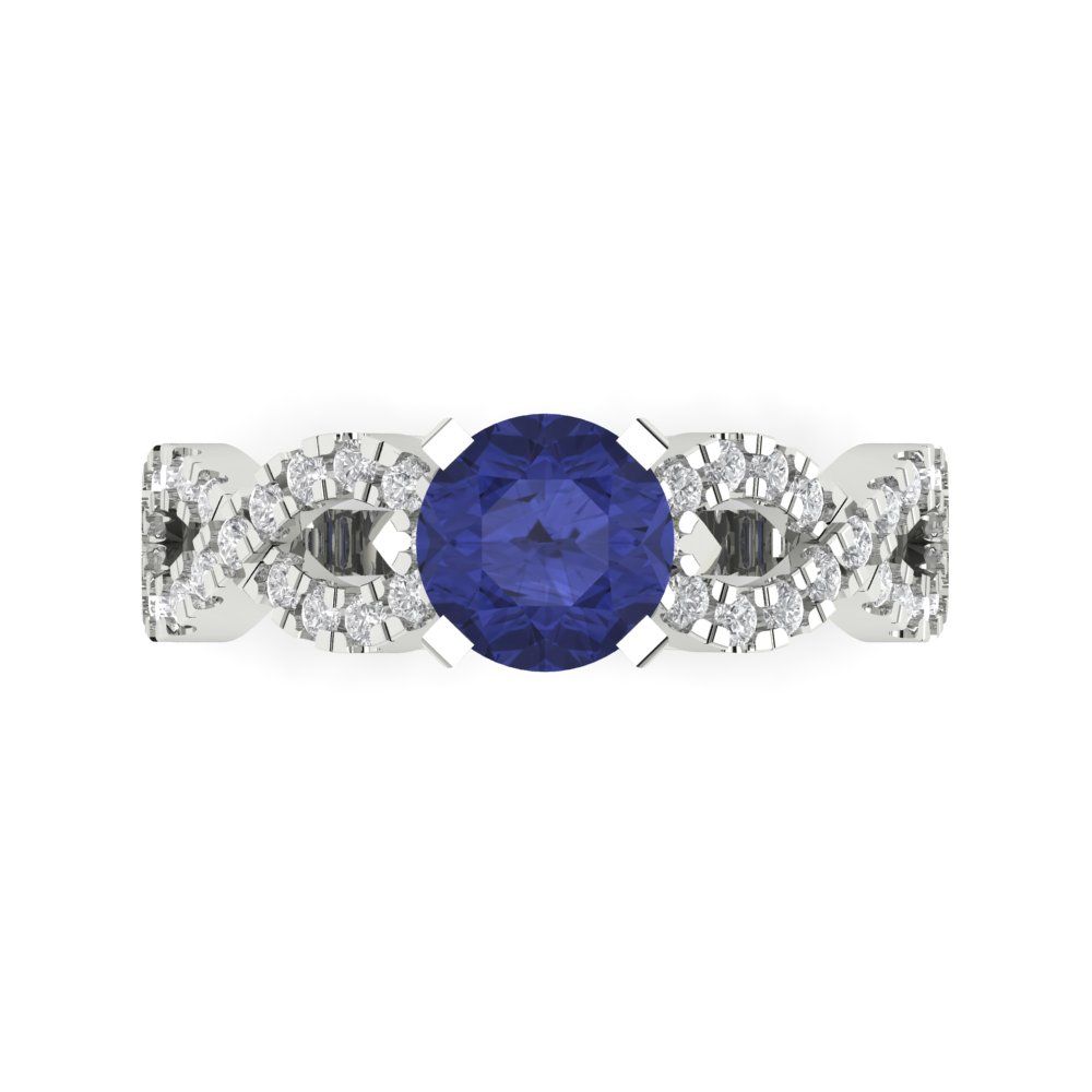 1.42 cttw Simulated Tanzanite Solitaire with Zirconia Simulated Diamond Accents Engagement Ring - Solid White Gold (VVS1, Round Cut,6.5mm)