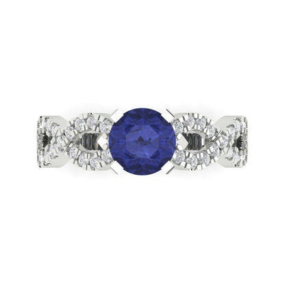 1.42 cttw Simulated Tanzanite Solitaire with Zirconia Simulated Diamond Accents Engagement Ring - Solid White Gold (VVS1, Round Cut,6.5mm)