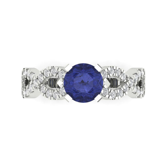 1.42 cttw Simulated Tanzanite Solitaire with Zirconia Simulated Diamond Accents Engagement Ring - Solid White Gold (VVS1, Round Cut,6.5mm)