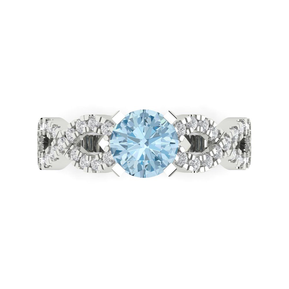 1.42 cttw Zirconia Simulated Blue Diamond Solitaire with Zirconia Simulated Diamond Accents Engagement Ring - Solid White Gold (VVS1, Round Cut,6.5mm)