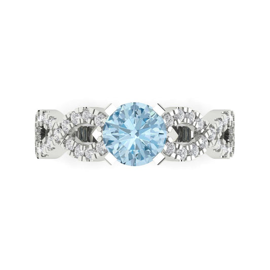 1.42 cttw Zirconia Simulated Blue Diamond Solitaire with Zirconia Simulated Diamond Accents Engagement Ring - Solid White Gold (VVS1, Round Cut,6.5mm)