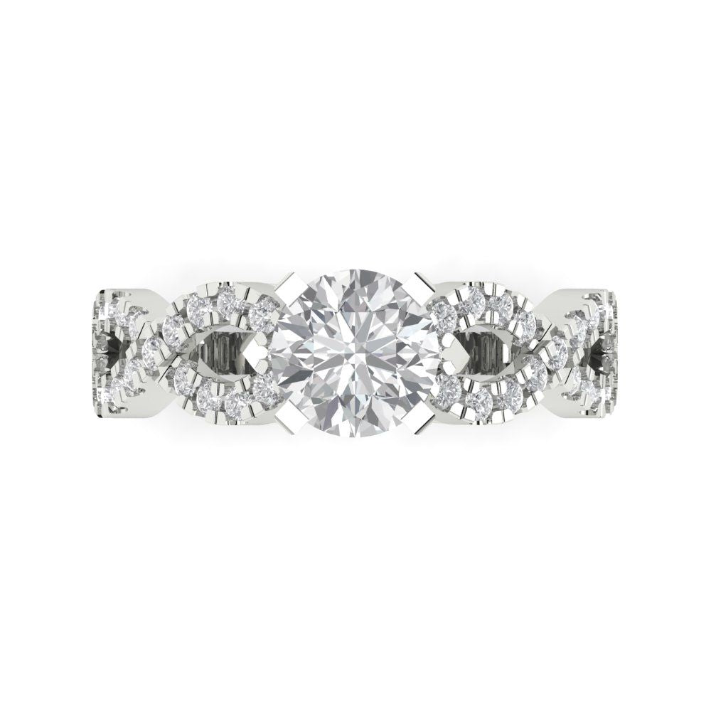 1.42 cttw White Sapphire Solitaire with Zirconia Simulated Diamond Accents Engagement Ring - Solid White Gold (VVS1, Round Cut,6.5mm)