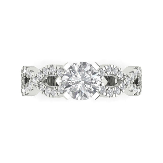 1.42 cttw Zirconia Simulated Diamond Solitaire with Zirconia Simulated Diamond Accents Engagement Ring - Solid White Gold (VVS1, Round Cut,6.5mm)