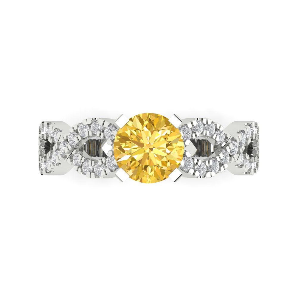 1.42 cttw Zirconia Simulated Yellow Diamond Solitaire with Zirconia Simulated Diamond Accents Engagement Ring - Solid White Gold (VVS1, Round Cut,6.5mm)