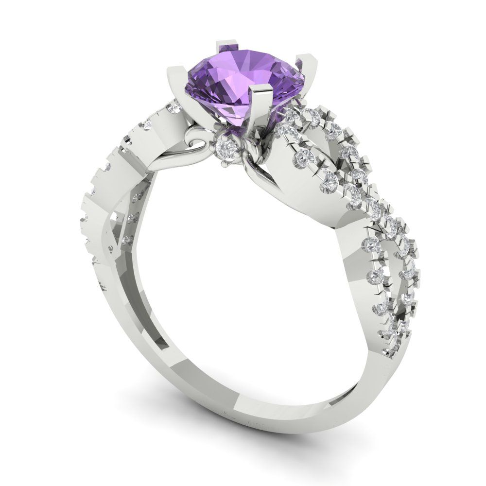 1.42 cttw Simulated Alexandrite Solitaire with Zirconia Simulated Diamond Accents Engagement Ring - Solid White Gold (VVS1, Round Cut,6.5mm)