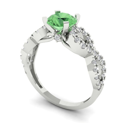 1.42 cttw Zirconia Simulated Green Diamond Solitaire with Zirconia Simulated Diamond Accents Engagement Ring - Solid White Gold (VVS1, Round Cut,6.5mm)