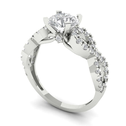 1.42 cttw White Sapphire Solitaire with Zirconia Simulated Diamond Accents Engagement Ring - Solid White Gold (VVS1, Round Cut,6.5mm)