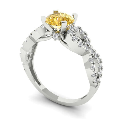 1.42 cttw Natural Citrine Solitaire with Zirconia Simulated Diamond Accents Engagement Ring - Solid White Gold (VVS1, Round Cut,6.5mm)