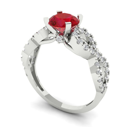 1.42 cttw Simulated Pink Tourmaline Solitaire with Zirconia Simulated Diamond Accents Engagement Ring - Solid White Gold (VVS1, Round Cut,6.5mm)