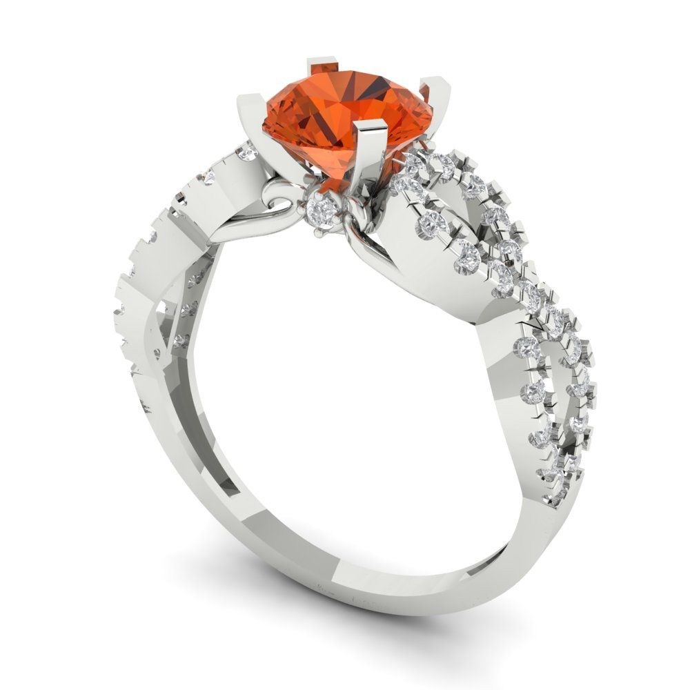 1.42 cttw Zirconia Simulated Red Diamond Solitaire with Zirconia Simulated Diamond Accents Engagement Ring - Solid White Gold (VVS1, Round Cut,6.5mm)