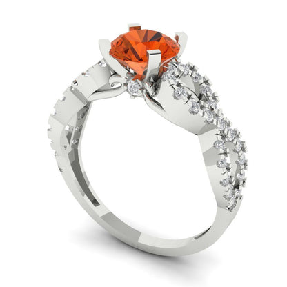 1.42 cttw Zirconia Simulated Red Diamond Solitaire with Zirconia Simulated Diamond Accents Engagement Ring - Solid White Gold (VVS1, Round Cut,6.5mm)