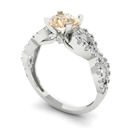 1.42 cttw Natural Morganite Solitaire with Zirconia Simulated Diamond Accents Engagement Ring - Solid White Gold (VVS1, Round Cut,6.5mm)