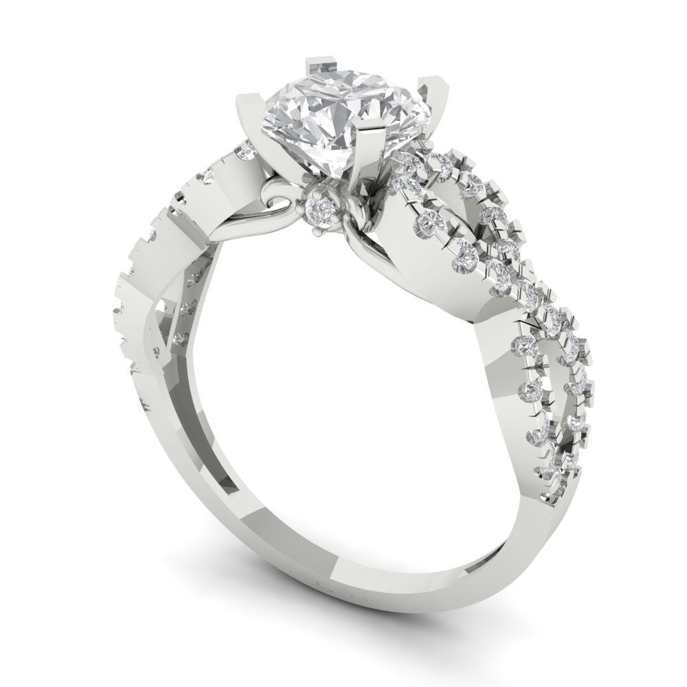 1.42 cttw Zirconia Simulated Diamond Solitaire with Zirconia Simulated Diamond Accents Engagement Ring - Solid White Gold (VVS1, Round Cut,6.5mm)