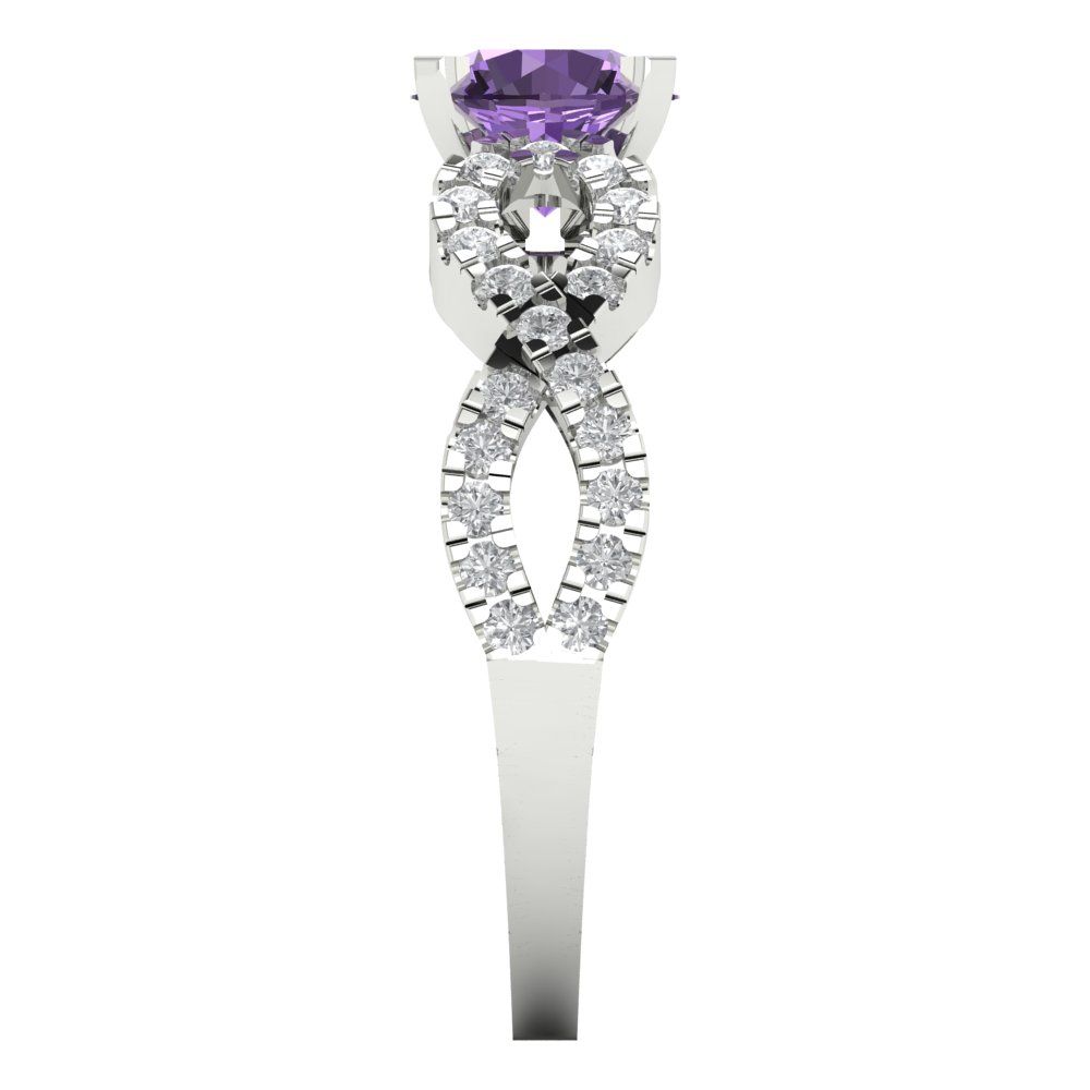 1.42 cttw Simulated Alexandrite Solitaire with Zirconia Simulated Diamond Accents Engagement Ring - Solid White Gold (VVS1, Round Cut,6.5mm)