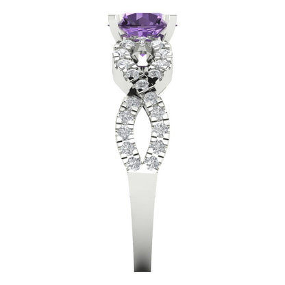 1.42 cttw Simulated Alexandrite Solitaire with Zirconia Simulated Diamond Accents Engagement Ring - Solid White Gold (VVS1, Round Cut,6.5mm)