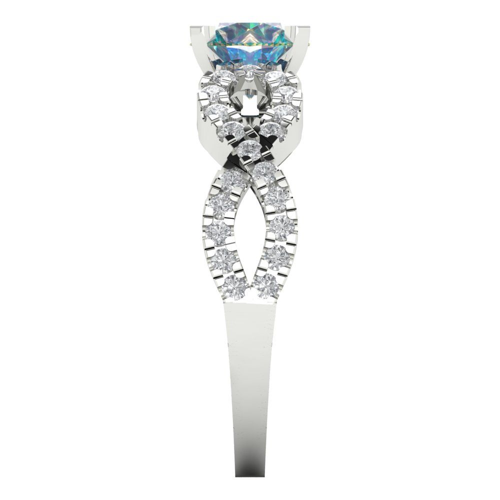 1.42 cttw Blue Moissanite Solitaire with Zirconia Simulated Diamond Accents Engagement Ring - Solid White Gold (VVS1, Round Cut,6.5mm)