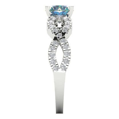 1.42 cttw Blue Moissanite Solitaire with Zirconia Simulated Diamond Accents Engagement Ring - Solid White Gold (VVS1, Round Cut,6.5mm)