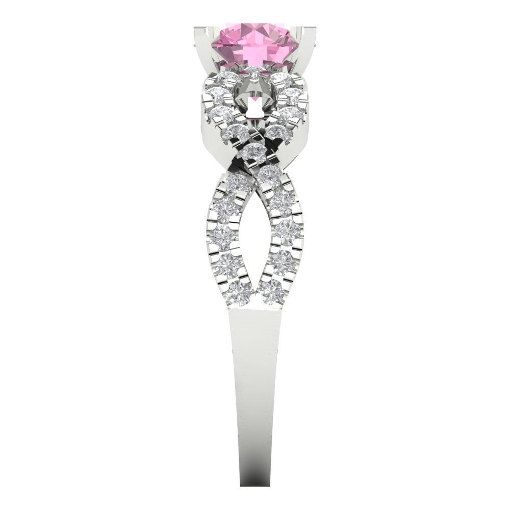 1.42 cttw Zirconia Simulated Pink Diamond Solitaire with Zirconia Simulated Diamond Accents Engagement Ring - Solid White Gold (VVS1, Round Cut,6.5mm)