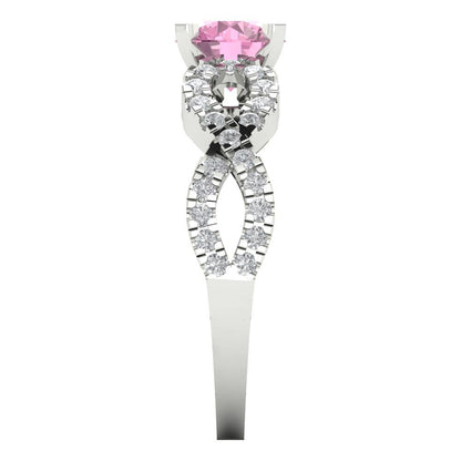 1.42 cttw Zirconia Simulated Pink Diamond Solitaire with Zirconia Simulated Diamond Accents Engagement Ring - Solid White Gold (VVS1, Round Cut,6.5mm)