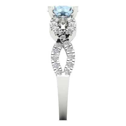 1.42 cttw Zirconia Simulated Blue Diamond Solitaire with Zirconia Simulated Diamond Accents Engagement Ring - Solid White Gold (VVS1, Round Cut,6.5mm)