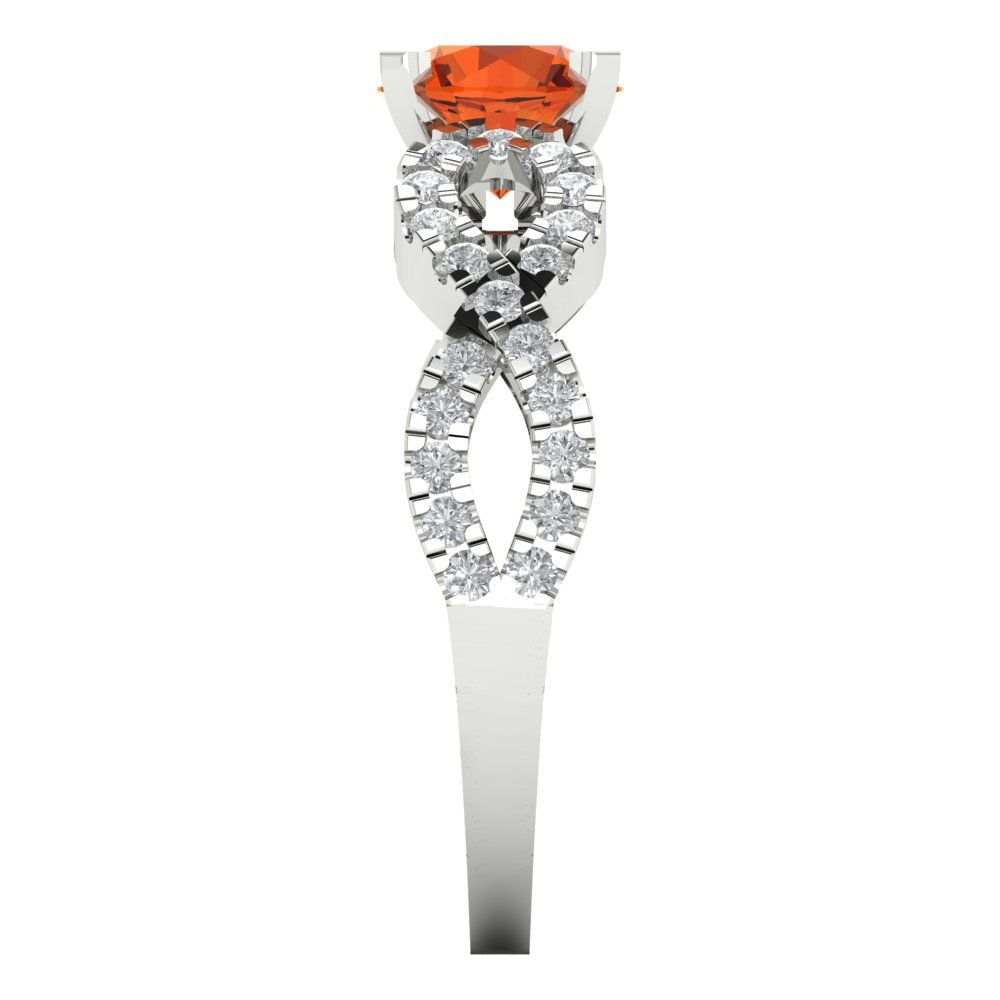 1.42 cttw Zirconia Simulated Red Diamond Solitaire with Zirconia Simulated Diamond Accents Engagement Ring - Solid White Gold (VVS1, Round Cut,6.5mm)