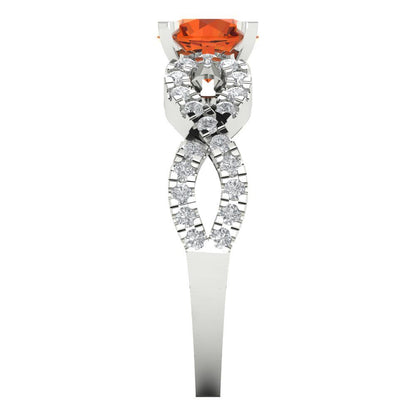1.42 cttw Zirconia Simulated Red Diamond Solitaire with Zirconia Simulated Diamond Accents Engagement Ring - Solid White Gold (VVS1, Round Cut,6.5mm)
