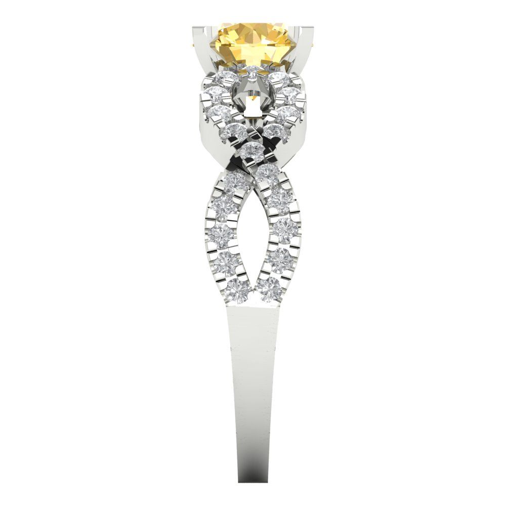 1.42 cttw Natural Citrine Solitaire with Zirconia Simulated Diamond Accents Engagement Ring - Solid White Gold (VVS1, Round Cut,6.5mm)