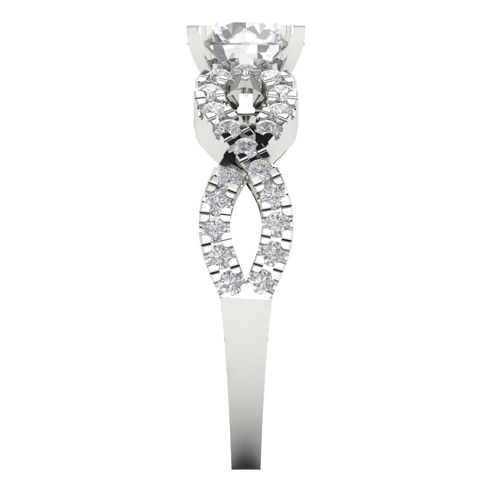 1.42 cttw Moissanite Solitaire with Zirconia Simulated Diamond Accents Engagement Ring - Solid White Gold (VVS1, Round Cut,6.5mm)