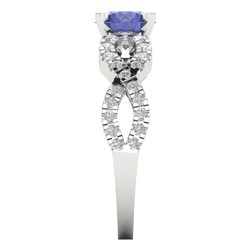 1.42 cttw Simulated Tanzanite Solitaire with Zirconia Simulated Diamond Accents Engagement Ring - Solid White Gold (VVS1, Round Cut,6.5mm)