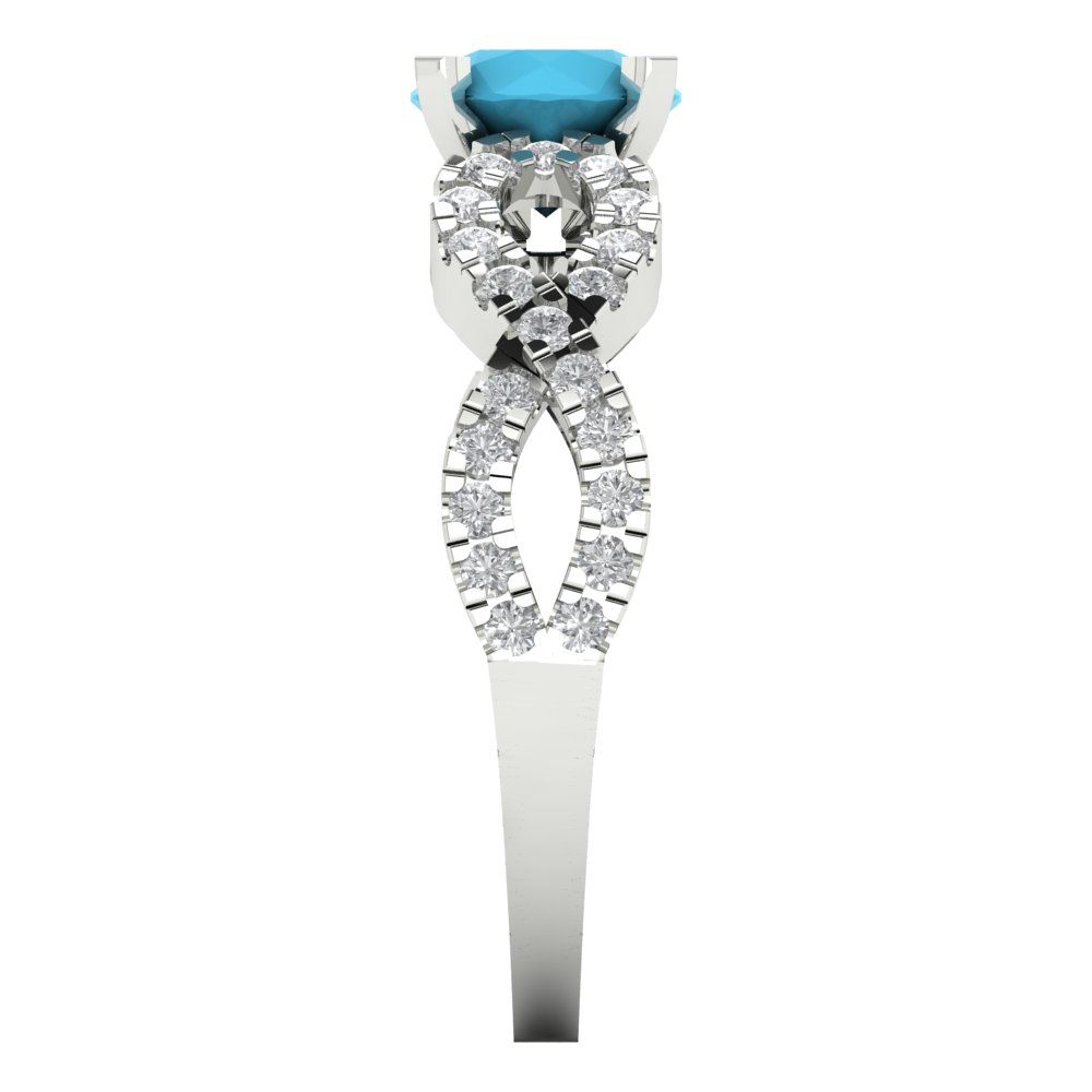 1.42 cttw Simulated Turquoise Solitaire with Zirconia Simulated Diamond Accents Engagement Ring - Solid White Gold (VVS1, Round Cut,6.5mm)