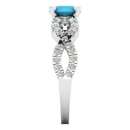 1.42 cttw Simulated Turquoise Solitaire with Zirconia Simulated Diamond Accents Engagement Ring - Solid White Gold (VVS1, Round Cut,6.5mm)