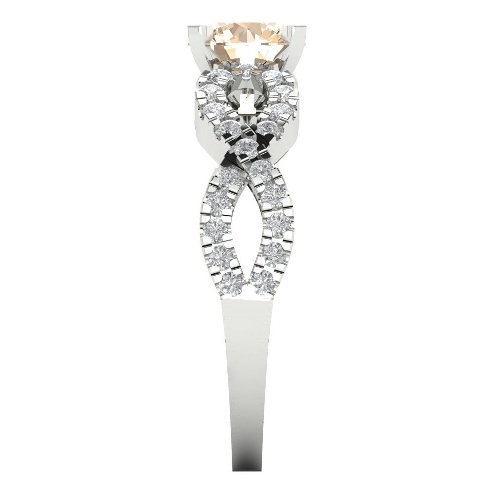 1.42 cttw Natural Morganite Solitaire with Zirconia Simulated Diamond Accents Engagement Ring - Solid White Gold (VVS1, Round Cut,6.5mm)