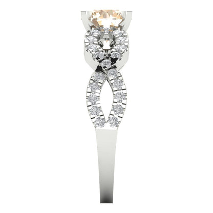 1.42 cttw Natural Morganite Solitaire with Zirconia Simulated Diamond Accents Engagement Ring - Solid White Gold (VVS1, Round Cut,6.5mm)