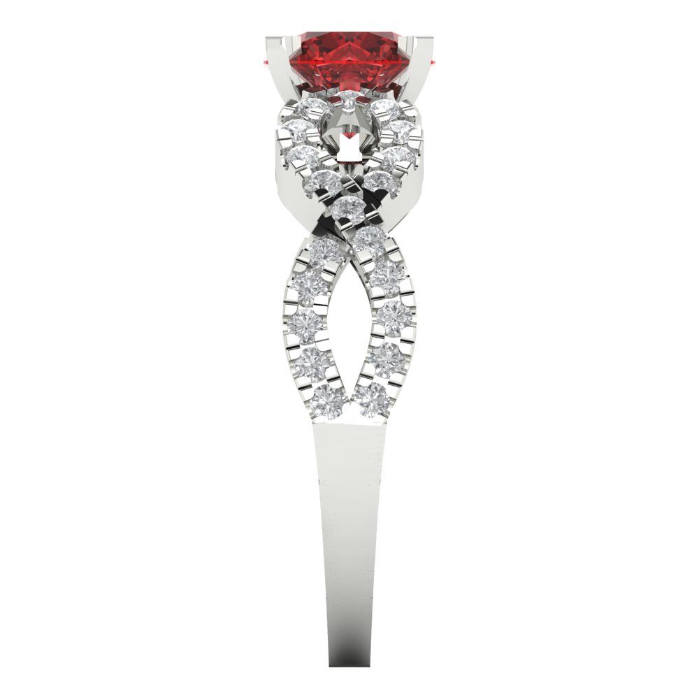 1.42 cttw Natural Garnet Solitaire with Zirconia Simulated Diamond Accents Engagement Ring - Solid White Gold (VVS1, Round Cut,6.5mm)