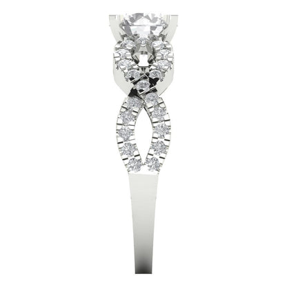 1.42 cttw White Sapphire Solitaire with Zirconia Simulated Diamond Accents Engagement Ring - Solid White Gold (VVS1, Round Cut,6.5mm)