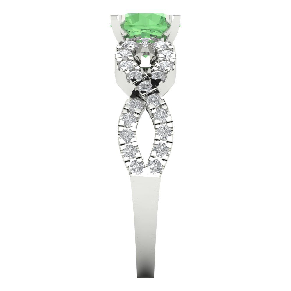 1.42 cttw Zirconia Simulated Green Diamond Solitaire with Zirconia Simulated Diamond Accents Engagement Ring - Solid White Gold (VVS1, Round Cut,6.5mm)