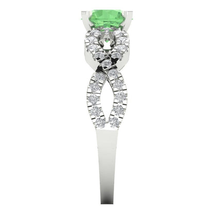 1.42 cttw Zirconia Simulated Green Diamond Solitaire with Zirconia Simulated Diamond Accents Engagement Ring - Solid White Gold (VVS1, Round Cut,6.5mm)