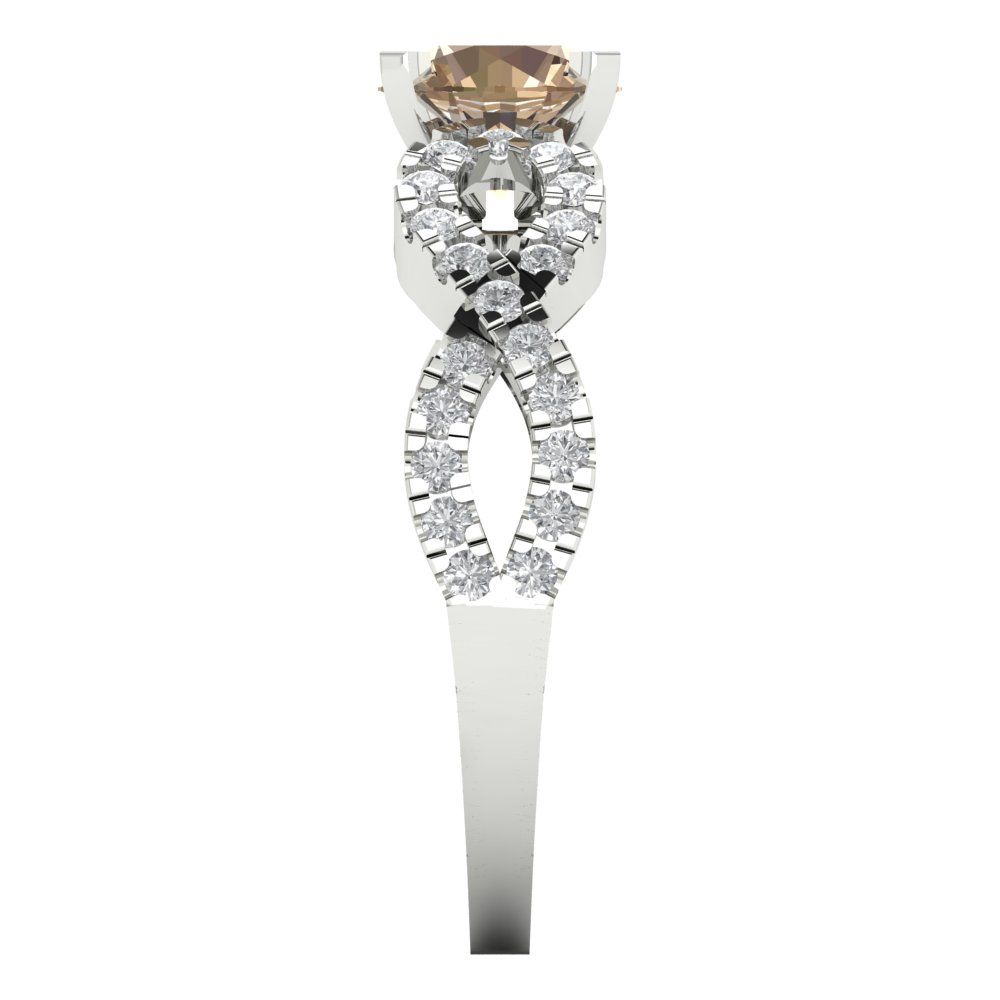 1.42 cttw Yellow Moissanite Solitaire with Zirconia Simulated Diamond Accents Engagement Ring - Solid White Gold (VVS1, Round Cut,6.5mm)
