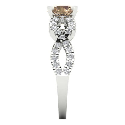 1.42 cttw Yellow Moissanite Solitaire with Zirconia Simulated Diamond Accents Engagement Ring - Solid White Gold (VVS1, Round Cut,6.5mm)