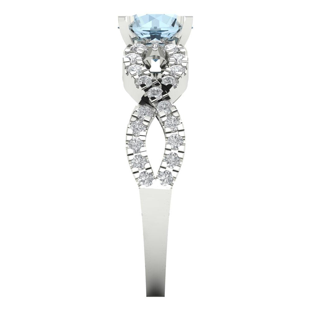 1.42 cttw Natural Sky Blue Topaz Solitaire with Zirconia Simulated Diamond Accents Engagement Ring - Solid White Gold (VVS1, Round Cut,6.5mm)