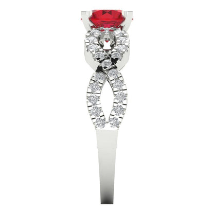 1.42 cttw Simulated Pink Tourmaline Solitaire with Zirconia Simulated Diamond Accents Engagement Ring - Solid White Gold (VVS1, Round Cut,6.5mm)