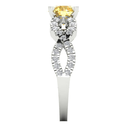 1.42 cttw Zirconia Simulated Yellow Diamond Solitaire with Zirconia Simulated Diamond Accents Engagement Ring - Solid White Gold (VVS1, Round Cut,6.5mm)