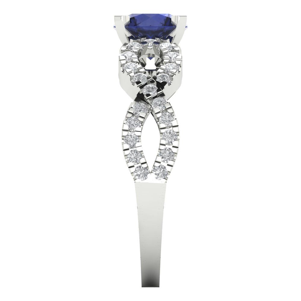 1.42 cttw Simulated Blue Sapphire Solitaire with Zirconia Simulated Diamond Accents Engagement Ring - Solid White Gold (VVS1, Round Cut,6.5mm)