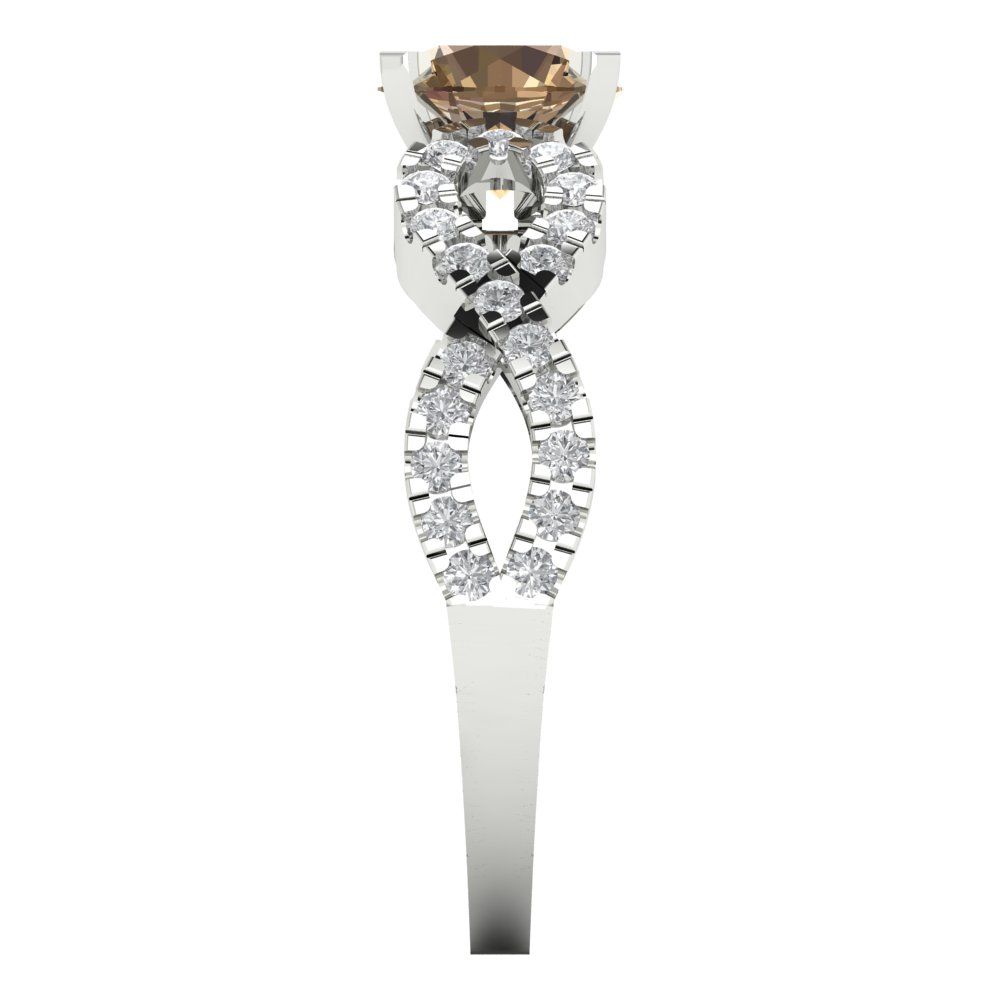 1.42 cttw Zirconia Simulated Champagne Diamond Solitaire with Zirconia Simulated Diamond Accents Engagement Ring - Solid White Gold (VVS1, Round Cut,6.5mm)