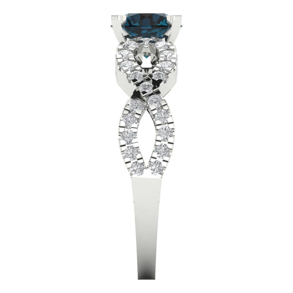1.42 cttw Natural London Blue Topaz Solitaire with Zirconia Simulated Diamond Accents Engagement Ring - Solid White Gold (VVS1, Round Cut,6.5mm)