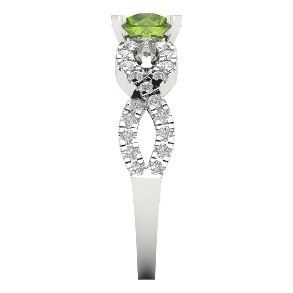 1.42 cttw Natural Peridot Solitaire with Zirconia Simulated Diamond Accents Engagement Ring - Solid White Gold (VVS1, Round Cut,6.5mm)