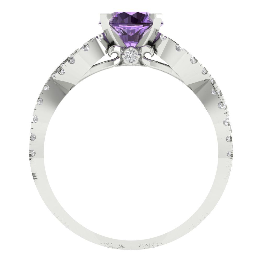 1.42 cttw Simulated Alexandrite Solitaire with Zirconia Simulated Diamond Accents Engagement Ring - Solid White Gold (VVS1, Round Cut,6.5mm)